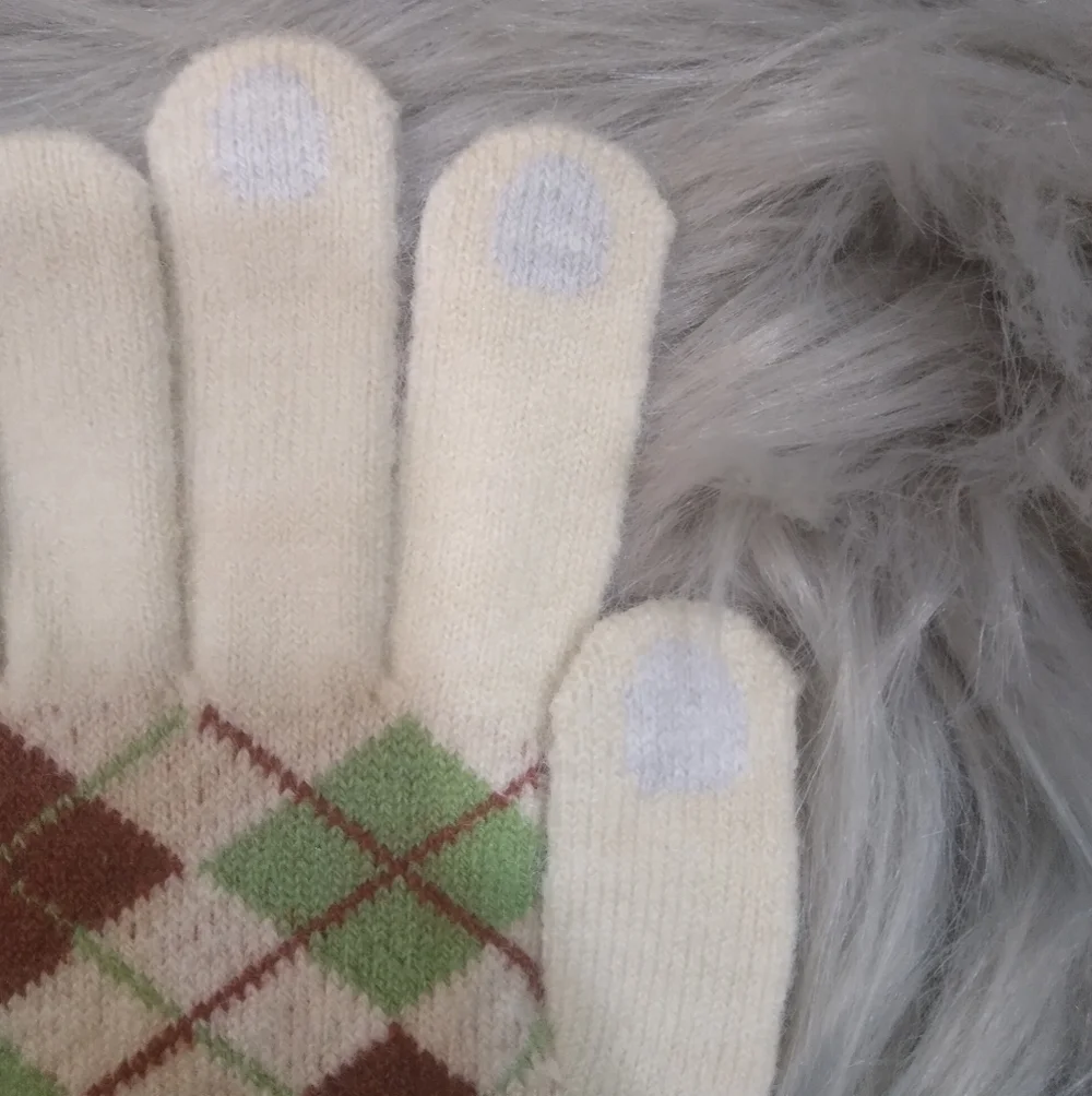 Argyle Style Acrylic Gloves In Beige